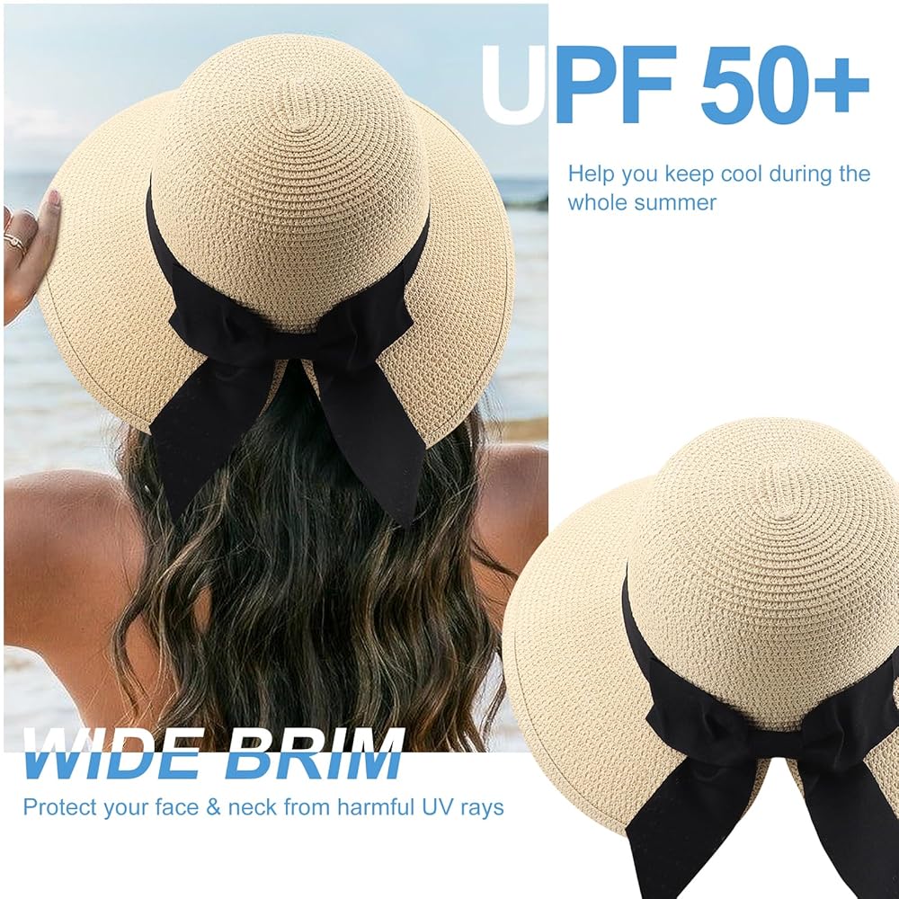 DRESHOW Sun Hats for Women Travel Fedora Foldable Beach Sun